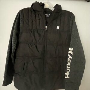 Hurley Black Quilted Vest with Gray Sleeves